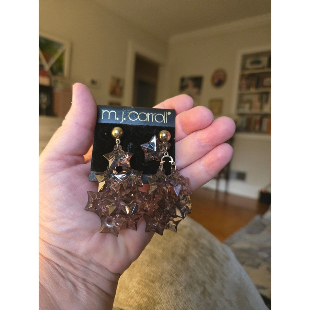 M.J. Carroll Acrylic Chandelier Earrings Vintage Old Stock New Lavender?